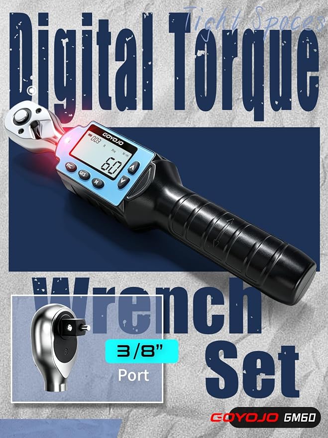 GOYOJO 3/8 Inch Digital Torque Wrench, 1.3–44 ft-lbs/1.8–60 N.m High-Precision Professional Tool for Auto Repair, Bicycle, Motorcycle Maintenance DIY Projects ±2% High Accuracy LED Flash Notification