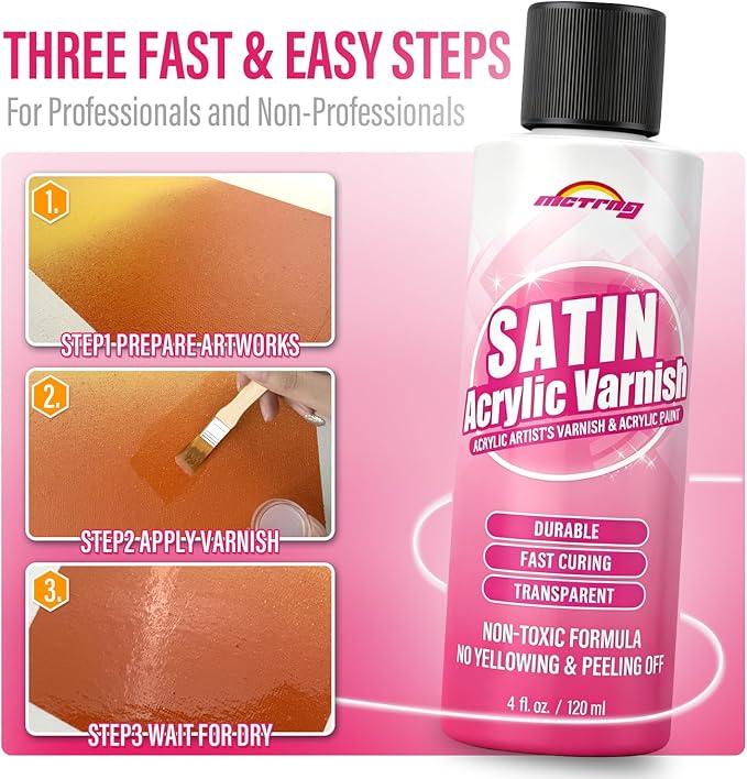 Satin Varnish for Acrylic Painting, Satin & Semi-Gloss Acrylic Varnish, Non-Yellowing, Non-Toxic, Anti-Crazing, Satin Finish, Clear Coat for Artwork, for Pro, Hobby Artists