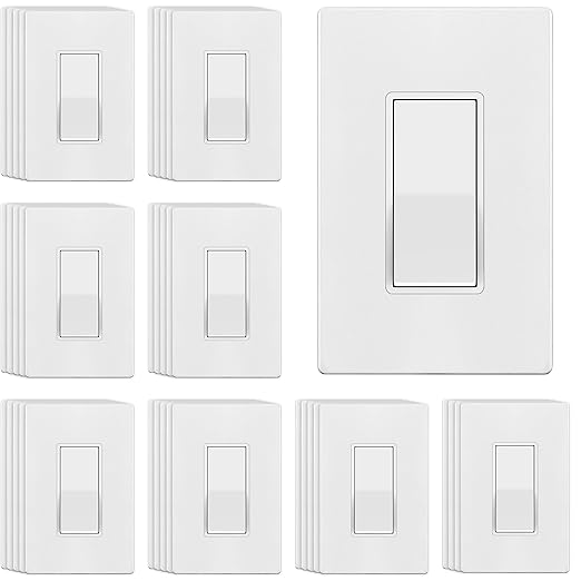 ENERLITES Matte White Light Switch with Screwless Wall Plate, Decorator Paddle Rocker Wall Switch, Single Pole, Grounding Screw, Residential Grade, 15A 120V/277V, UL Listed, 91150-MW-40PCS (40 Pack)
