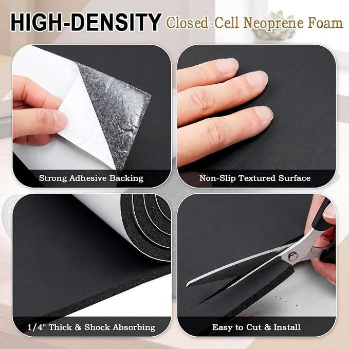 24" x 60" Neoprene Sponge Foam Sheet with Adhesive, 1/4" Thick Large Closed Cell Foam Roll, Rubber Insulation Pad Water Resistant for Boats, RV , Gaskets, Anti Vibration DIY Craft