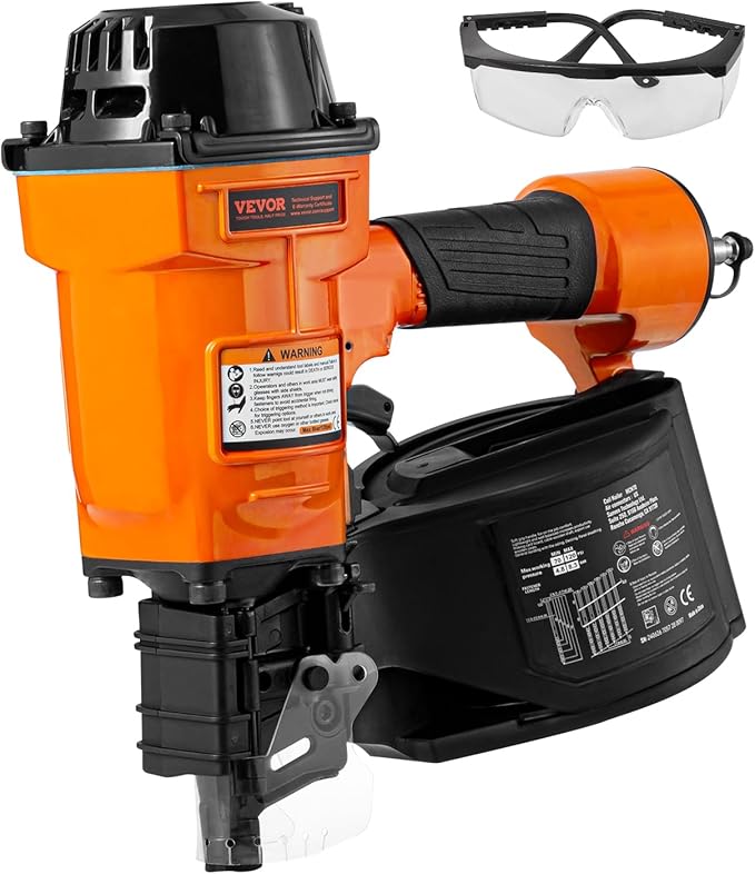 VEVOR Coil Siding Nailer MCN70, 1-3/4" to 2-3/4" 15 Degree Pneumatic Siding Nail Gun, 70-120PSI Air Coil Nailer for Pallet, Crating, Framing, Siding and Fencing