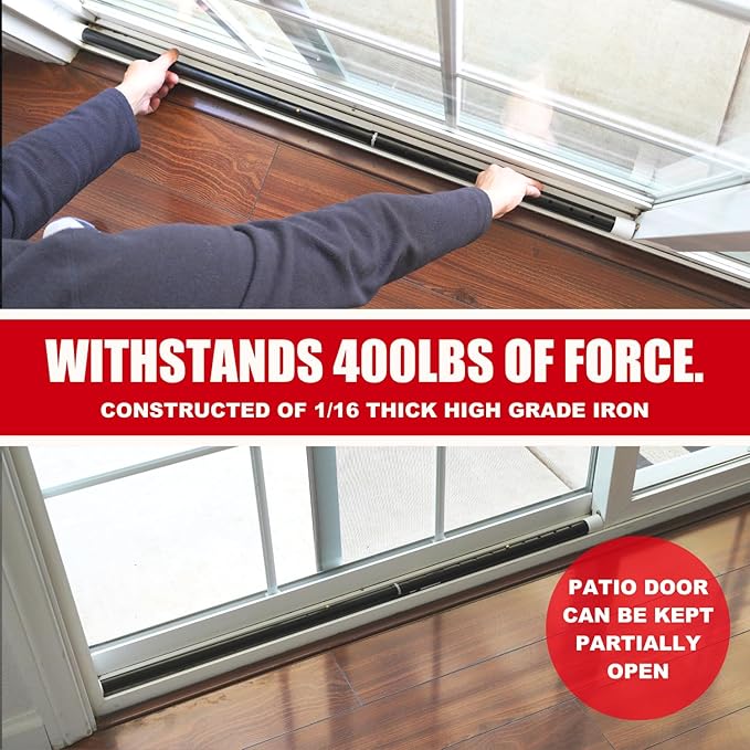 SecurityMan 2-in-1 Door Security Bar & Sliding Patio Door Security Bar (2 Pack) via Interchangeable Caps - Constructed of High Grade Iron - Black