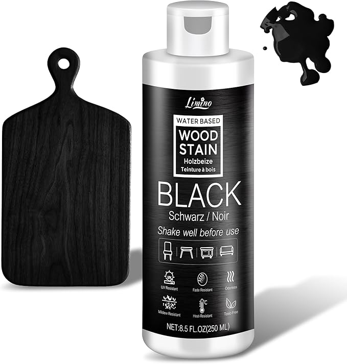 Water Based Wood Stain - Black | Wood Varnish for Indoor ＆ Outdoor Furniture, Wardrobe, Cabinets, Doors, Low Odor ＆ Non-Toxic, Fast Drying, Multiple Classical Finishes - 8.5fl.oz / 250ml