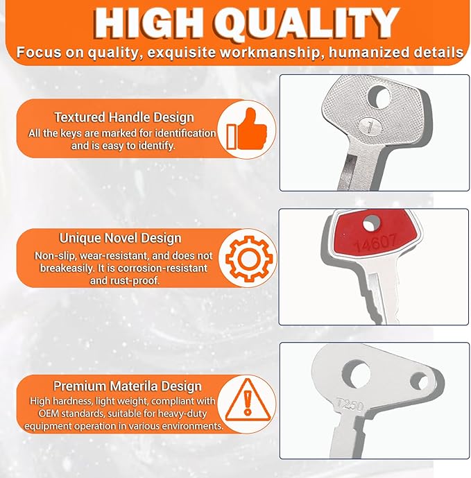 12 Heavy Equipment Keys Master Set, Contractor Machinery Equipment Excavator Dozer Skid Steer Loader Forklift Roller Keys Fit Case JCB 14603 14607 Lucas 1569 JLG 9006