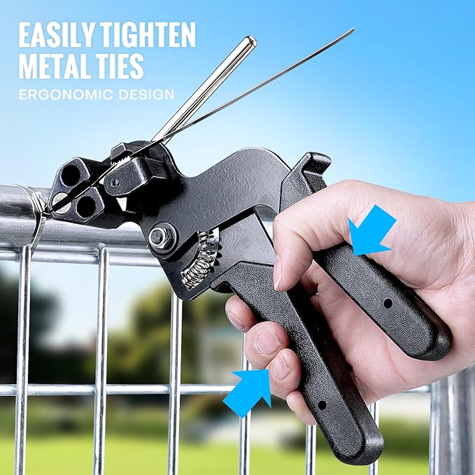 Stainless steel cable tie gun kit, with 200 heavy-duty metal zip ties | Tensile strength 200 lbs two sizes of cable ties UV resistant for use in outdoor fencing chicken coops and wire mesh fixing