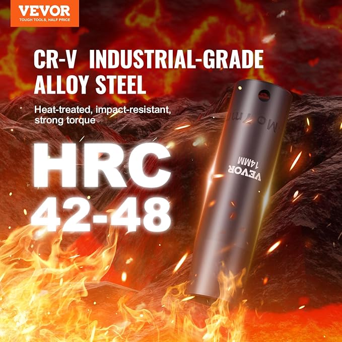 VEVOR Impact Socket Set 3/8" Drive, 48-Piece Standard SAE (5/16 to 3/4 inch) & Metric (8 to 22 mm) Size, Deep & Shallow, 6 Point, CR-V, Extension Bar, Universal Joint, 1/2" F to 3/8" M Reducer
