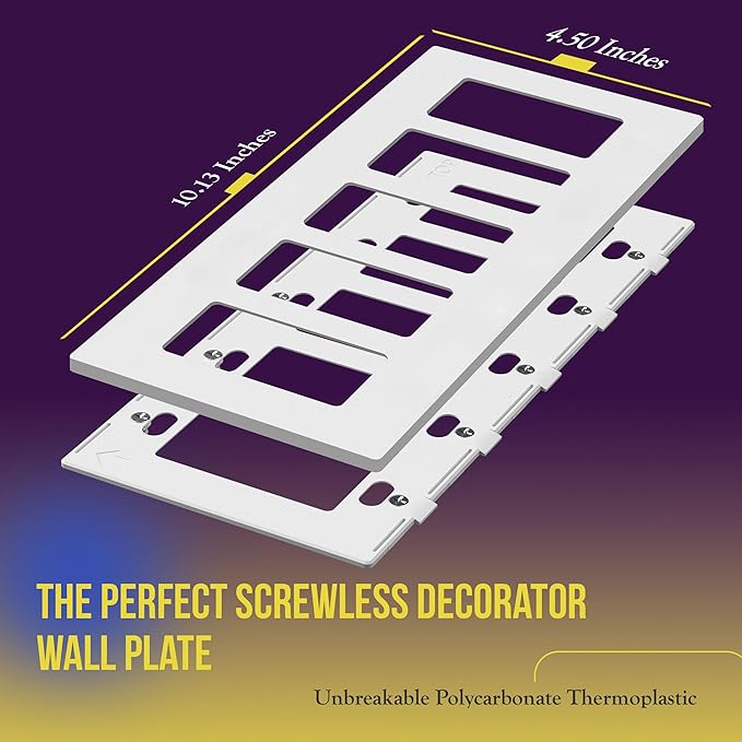 ENERLITES - SI8835-W-STICKER Screwless Decorator Wall Plates Child Safe Outlet Covers, Size 5-Gang 4.68" H x 10.14” L, Unbreakable Polycarbonate Thermoplastic, SI8835-W, Glossy, White
