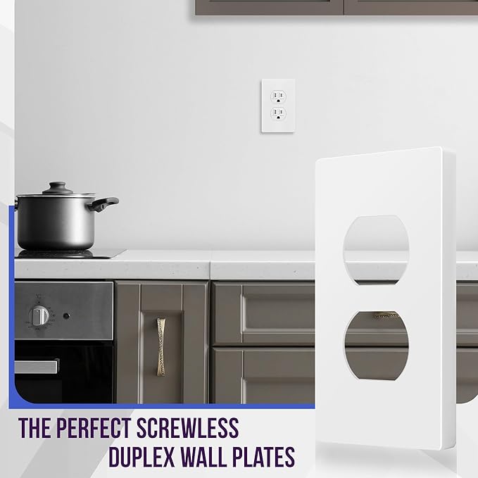 ENERLITES Screwless Duplex Wall Plate, Child Safe Receptacle Outlet Cover, Standard Size, 1-Gang 4.68" x 2.93", Unbreakable Polycarbonate Thermoplastic, UL Listed, SI8821-W, Glossy, White