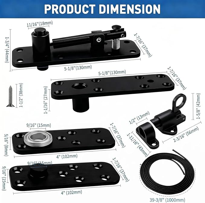 TamBee Heavy Duty Pivot Hinge Hidden Door Hinge - 570 lbs Load, Bearing, Stainless Steel, Rust Resistant, Concealed for Wood Doors, Secret Doors, Hidden Door, Bookcase Door and Bookshelf Door Black