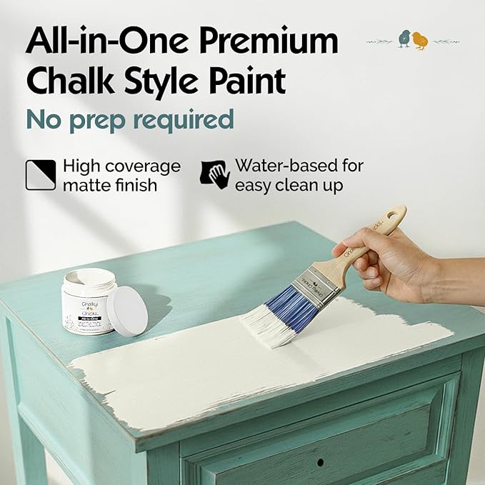 Chalky Chicks 16 Fl Oz Matte Buttermilk (White) Chalk Paint for Furniture Without Sanding - No Prep Furniture Paint No Sanding All in One for Crafts, Wood, Walls, Cabinet, Metal, Dresser, Farmhouse