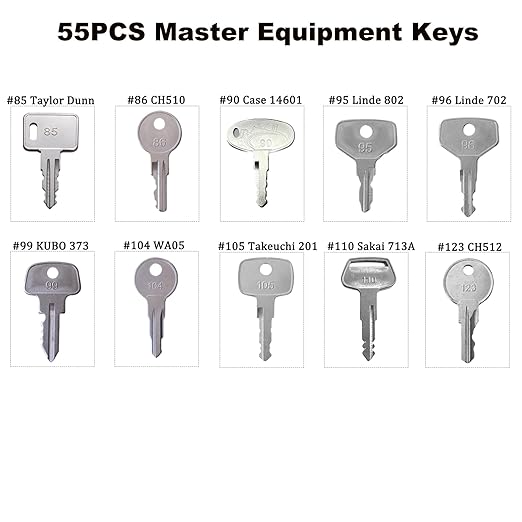 55 Full Range Non-Duplicated Master Construction Original Equipment Keys for Hyster JLG Yanmar Takeuchi JD CAT Sany Daewoo Takeuchi Hyster Toyota Kubota Komatsu Case New Holland Volvo Hyundai