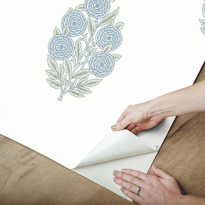 RoomMates Tamara Day RMK12517RL Blue Dutch Floral Peel and Stick Wallpaper