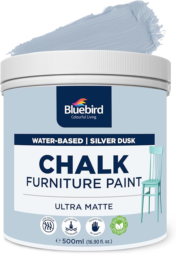 BLUEBIRD Chalk Furniture Paint - 500 ML / 16.9 fl oz for Furniture, Home Décor, Cabinets, and More (Silver Dusk)