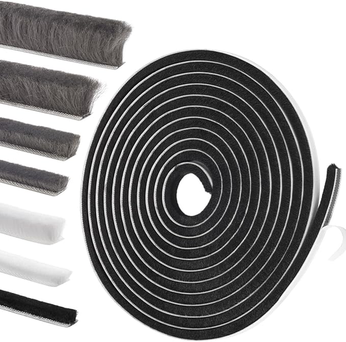 Self-Adhesive Weather Stripping Seal for Doors & Windows – Soundproof Insulation Gap Filler for Sliding, Exterior, Front, and Jamb Frames – 0.35" x 0.35" x 33 ft, Black