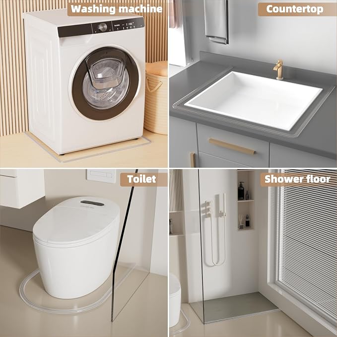 39” Transparent Shower Threshold Water Dam Stopper for Dry and Wet Separation,Self Adhesive Collapsible Walk in Shower Splash Guard Seal Strip,Silicone Sink Edge Water Barrier for Bathroom,Kitchen