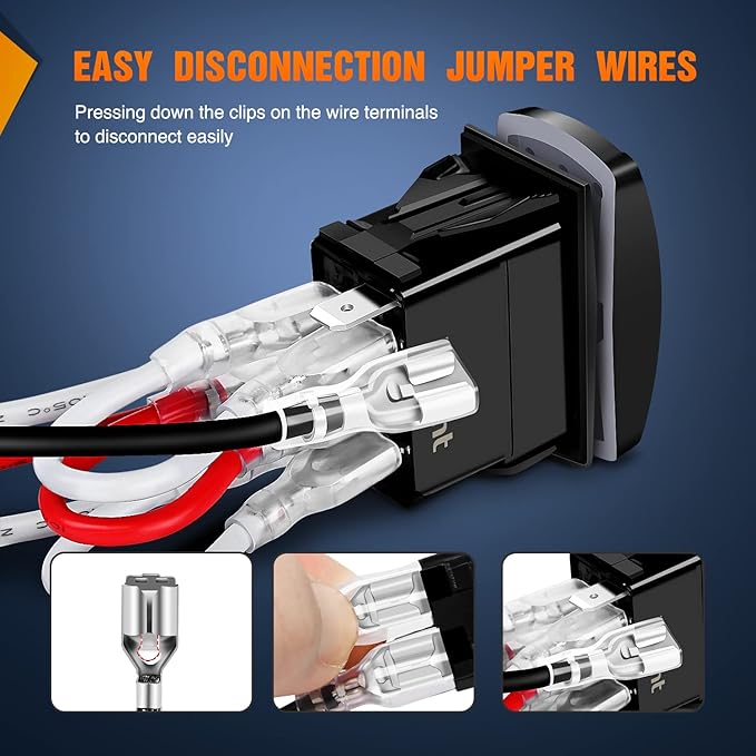 Nilight Winch Rocker Switch Momentary Toggle ON Off DPDT 7Pin 12V 24V Jumper Wires in Out Switches Red for Cars Trucks Caravans Boats