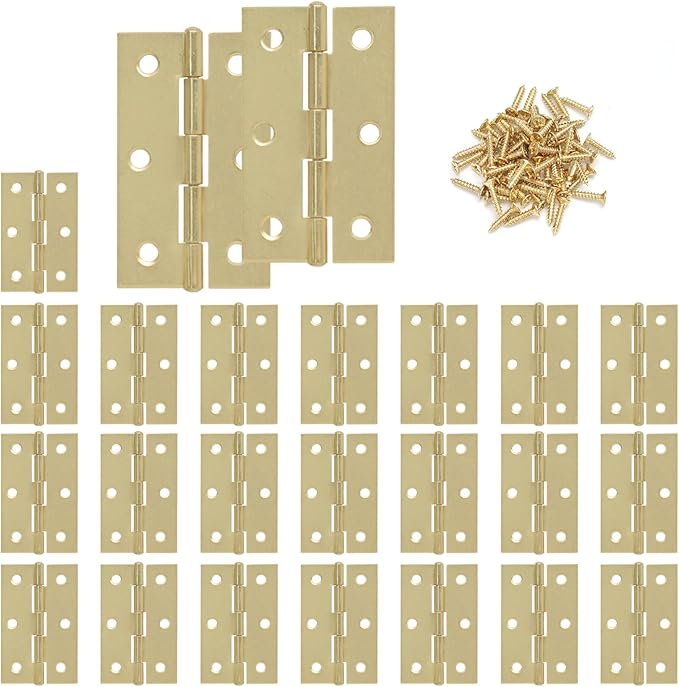 Murtenze 24 Pack 2.5 Inch Door Hinges - Gold Butt Hinges with Mounting Screws