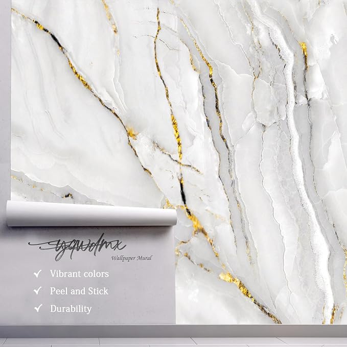 YQWDMX - Grey and White Marble Peel and Stick Wallpaper Mural for Living Room and Bedroom ZY02 L