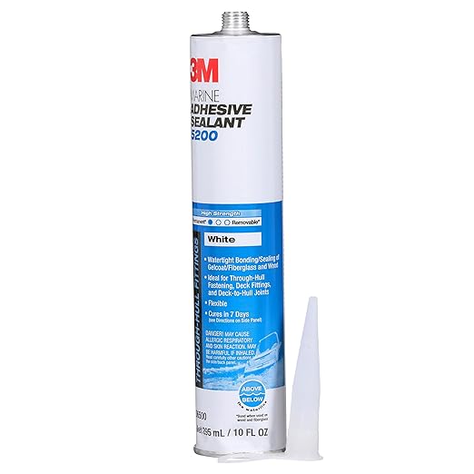 3M Marine Adhesive Sealant 5200 (06500) Permanent Bonding and Sealing for Boats and RVs Above and Below the Waterline Waterproof Repair, White, 10 fl oz Cartridge