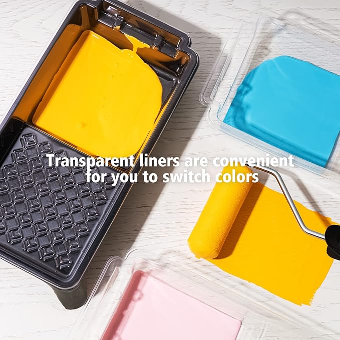 Mister Rui Paint Tray Liner, 12 Pack, 4 Inch Paint Tray, Disposable Paint Roller Tray Liners 10pcs, Small Paint Trays with Roller Handle, for Home Decor, Walls and Furniture