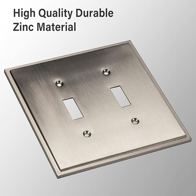 Henne Bery Soft Modern Decorative Wall Plate Switch Plate Outlet Cover (Double Toggle, Satin Nickel)