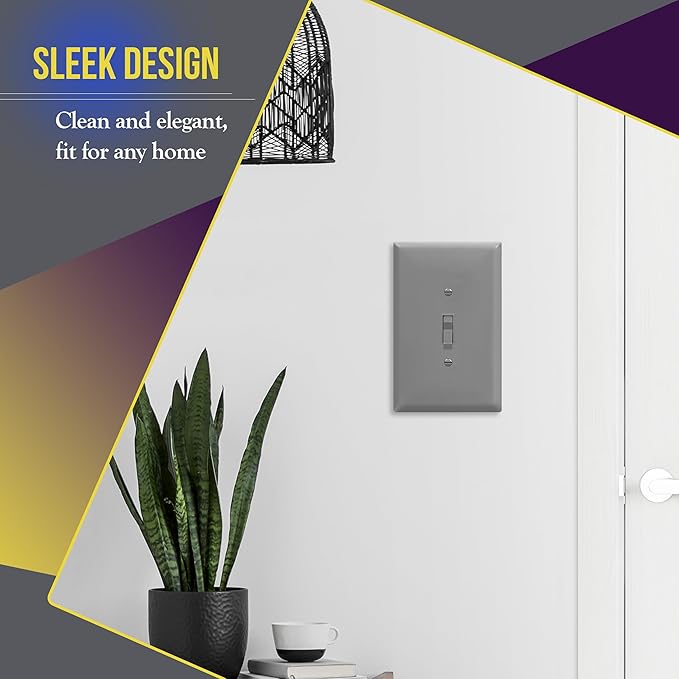 ENERLITES Toggle Light Switch Wall Plate, Jumbo Switch Cover, Gloss Finish, Oversized 1-Gang 5.5" x 3.5", Unbreakable Polycarbonate Thermoplastic, 8811O-GY-10PCS, Gray, 10 pack