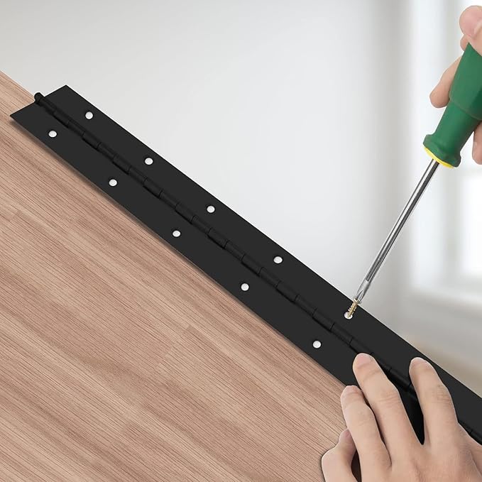 4Pack Heavy Duty Piano Hinge, 2" Open Width x 16" Continuous Hinges, 0.06" Thick Stainless Steel with Holes, Black Furniture Hinges for Cabinet Door Cases Woodworking