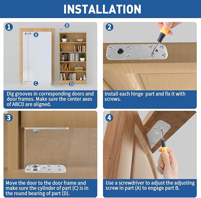 TamBee Heavy Duty Pivot Hinge Hidden Door Hinge - 570 lbs Load, Bearing, Stainless Steel, Rust Resistant, Concealed for Wood Doors, Secret Doors, Hidden Door, Bookcase Door and Bookshelf Door