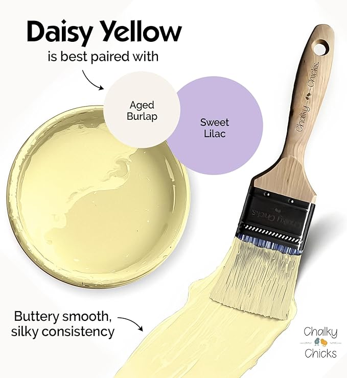 Chalky Chicks 32 Fl Oz Matte Daisy Yellow (Light Yellow) Chalk Paint for Furniture Without Sanding - No Prep Furniture Paint No Sanding All in One for Crafts, Wood, Walls, Cabinet, Metal, Dresser