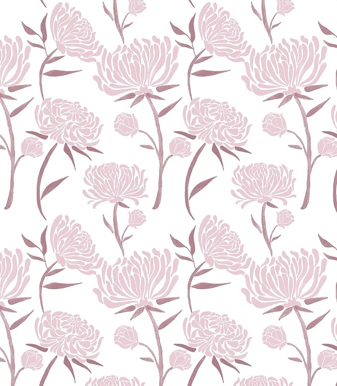 Hopepak Peel and Stick Wallpaper Floral Contact Paper Pink Wall Paper Modern Self Adhesive Removable Vinyl Wallpaper for Bedroom 17.3" x 78.7"
