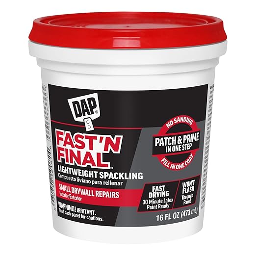 DAP Fast 'N Final Lightweight Spackling, White, 16 Oz (7079812141) (Pack of 6)