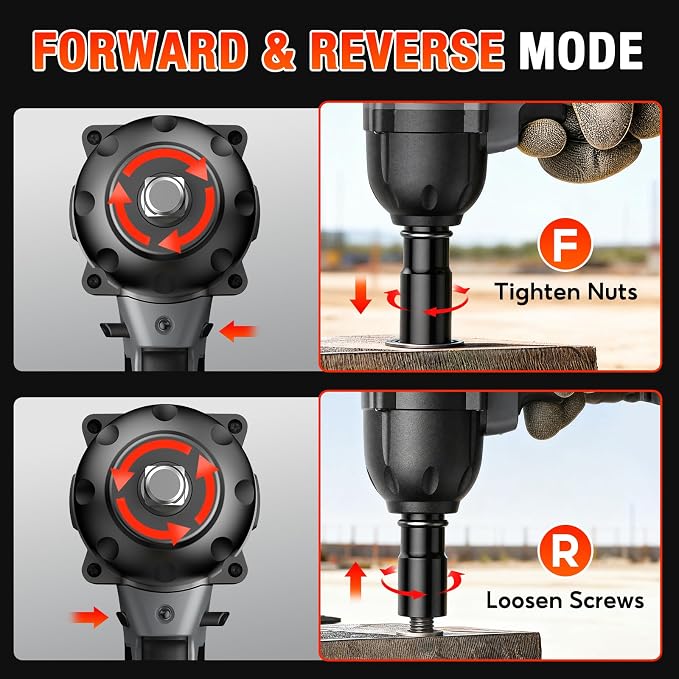1/2" Cordless Impact Wrench, 738 Ft-lbs (1000 N.m) Impact Gun | 2x 4.0Ah Batteries, 3 Speed, Brushless Motor, LED Light, 6 Sockets, High Torque Impact Driver for Home Car/Mower/Truck RV