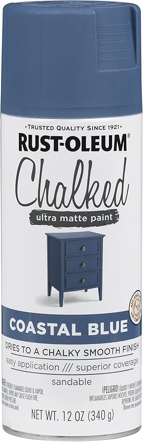 Rust-Oleum Coastal Blue Chalked All-in-One Ultra Matte Spray Paint | One Coat Coverage | No Primer, Sanding, Or Topcoat Needed | Easy Spray Application | Made in USA | 12 OZ