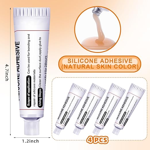 Lounsweer 4 Pcs Silicone Adhesive Glue for Skin Doll Repair Flesh Color Soft Adhesive Rubber Repair Glue for Filling Silicone Baby Doll Cavities Rubber Molds Halloween SFX Makeup