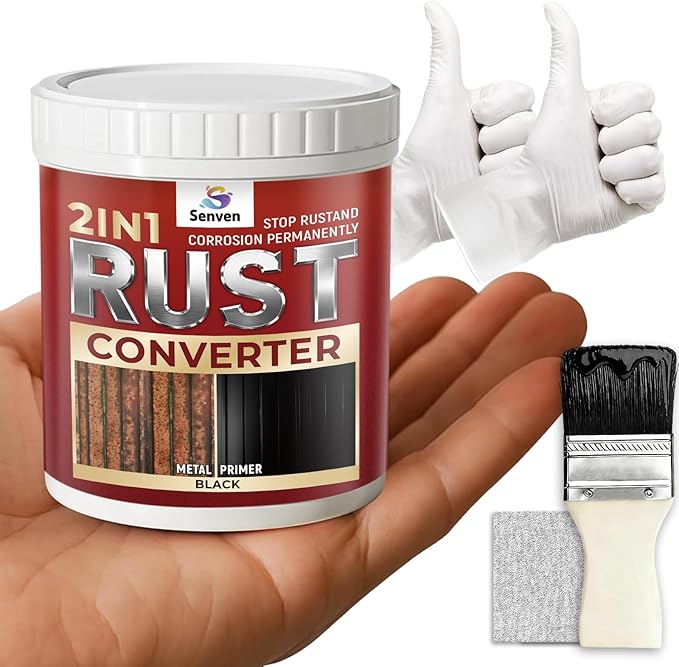 2 in 1 Rust Converter & Metal Primer 5 oz Black Rust Reformer Paint for Metal, Trailer, Truck Frame, Car Chassis, Automotive Rust Encapsulator & Inhibitor, Heat Resistance Rust Black Paint for Metal