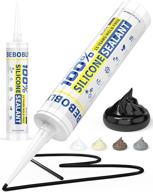 Black Silicone Caulk & Sealant, 100% Waterproof Silicone Caulking, Silicone Sealant Caulking for Kitchen, Bathroom, RV, Interior & Exterior Use, Shrink & Crack Proof, 10.2 FL. OZ/300ML, 1 Pack