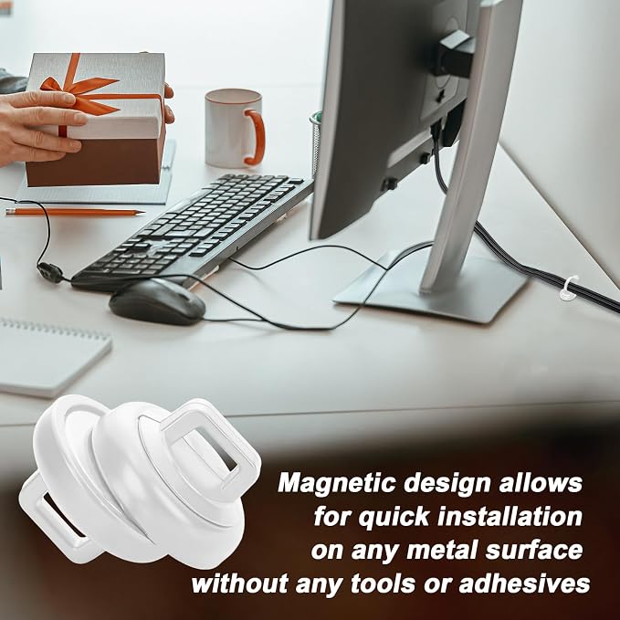 Leinuosen 30 Set Magnetic Zip Tie Mount and Nylon Cable Ties, 19 mm Multipurpose Wire Cable Holder Mount Wire Clips Management Electrical Organization Supplies (White)