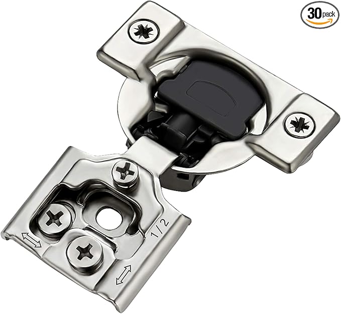 Ravinte 30 Pack 15 Pairs 1/2 inch Overlay Soft Close Hinges for Kitchen Cabinet Hinges Satin Nickel Hidden Hinges Stainless Steel Concealed Hinge self Closing