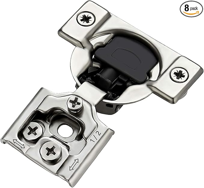 8 Pack 4 Pairs 1/2 inch Overlay Soft Close Hinges for Kitchen Cabinet Hinges Satin Nickel Hidden Hinges Stainless Steel Concealed Hinge self Closing