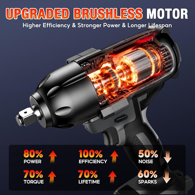 1/2" Cordless Impact Wrench, 738 Ft-lbs (1000 N.m) Impact Gun | 2x 4.0Ah Batteries, 3 Speed, Brushless Motor, LED Light, 6 Sockets, High Torque Impact Driver for Home Car/Mower/Truck RV
