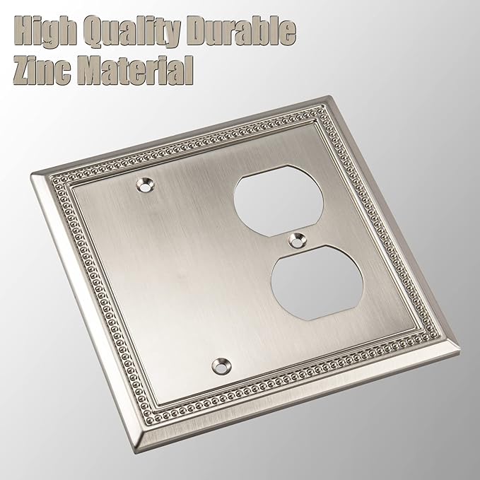 Henne Bery Sunken Pearls Heavy Duty Decorative Wall Plate Switch Plate Outlet Cover (Blank/Duplex, Satin Nickel)
