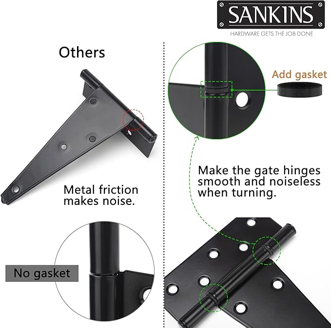 8 Inch T-Strap Shed Door Hinges Heavy Duty, Black Tee Hinge for Wooden Fences, Yard Door, Barn Door Gates, Wrought Hardware Rustproof, 2PCS