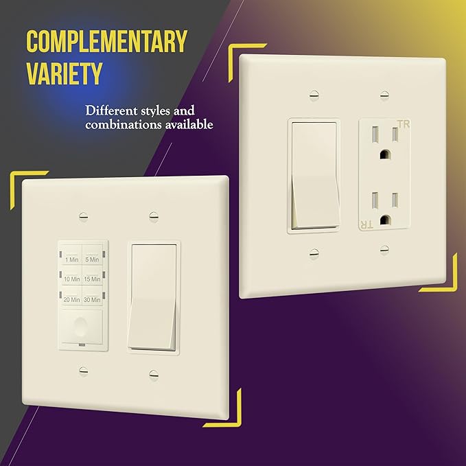 ENERLITES Double Decorator Switch Cover, Two Gang Outlet Wall Plate, Gloss Finish, Oversized 2-Gang 5.50" x 5.50", Unbreakable Polycarbonate Thermoplastic, UL Listed, 8832O-LA, Light Almond