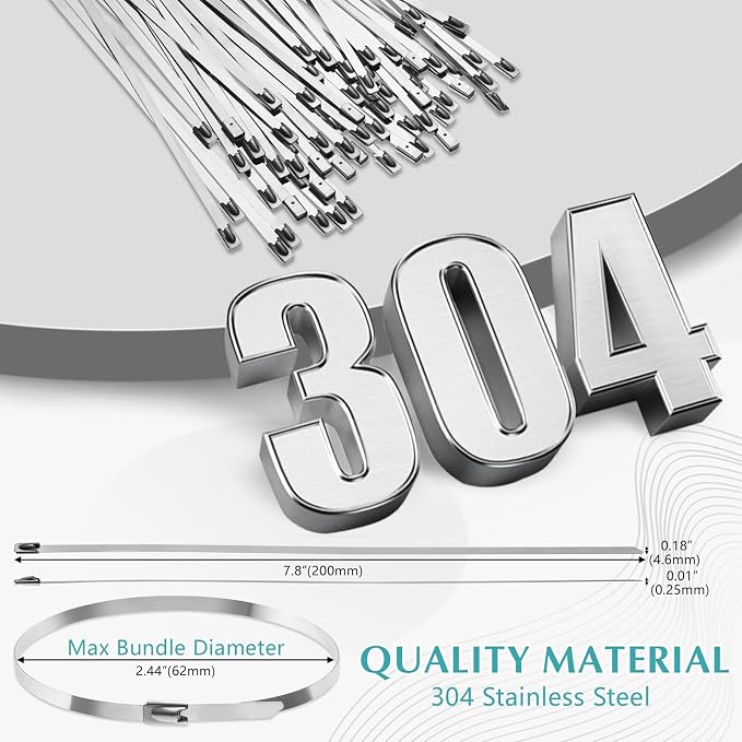LEIFIDE 500 Pcs Metal Zip Ties 304 Stainless Steel Zip Ties Heavy Duty Self Locking 220 Pound Tensile Strength Cable Suitable for Exhaust Wrapping Fence Outdoor Workshop Canopy(7.8 Inch)