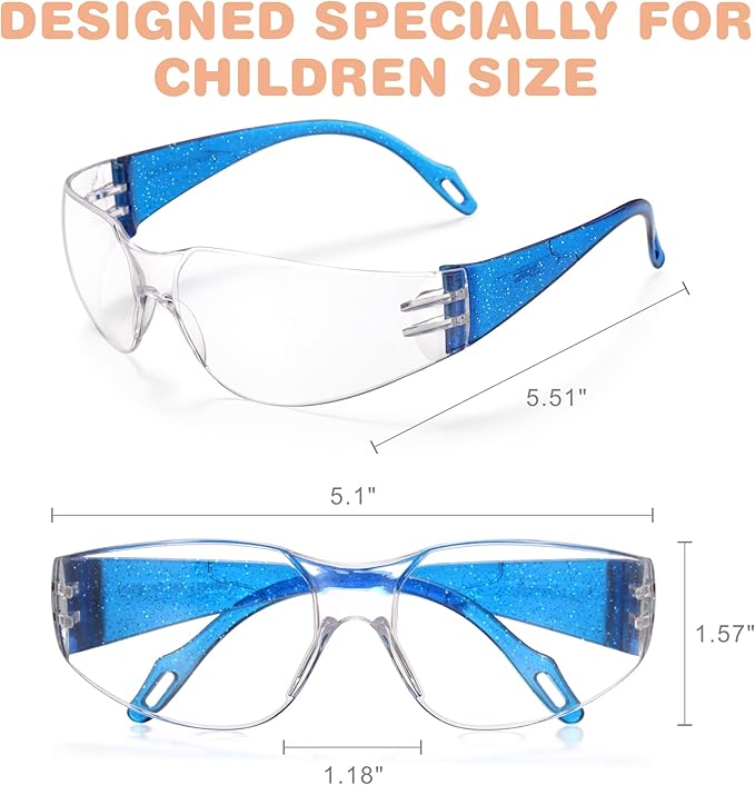 Kids Safety Glasses, Scratch, Impact Resistant Safety Goggles with Clear Lens Assorted Twinkle Color Frame, Eyewear for Lab, Sports,Shooting, Landscaping, Child Youth Size