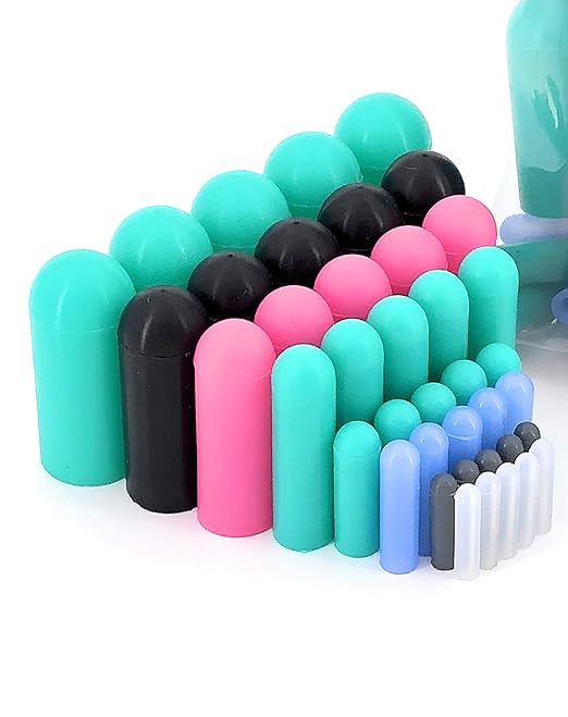 High Temp Masking Supply 40 Piece Silicone Rubber Cap Set - Sizes 3/32" to 3/4" - End Caps for Powder Coating, Painting, Ceramic Coating, Sealing Holes - Non-Toxic, Flexible, Reusable