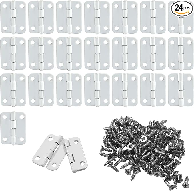 Murtenze 24Pcs Butt Hinge, 1" x 3/4" Metal Foldable Door Hinges with Screws for Cabinet Door Closet, Jewelry, Wooden Box (White)