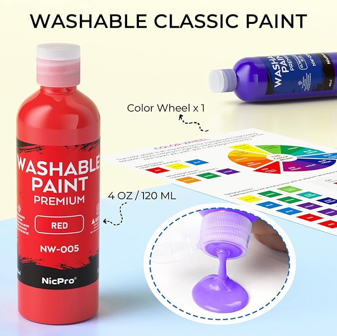 Nicpro 8 Colors Washable Finger Paint Set for Toddlers (4 oz), Non-Toxic & Baby Safe Paint for Hand and Feet, Mess Free Finger Painting Art Supplies for Kids Age 1-3 4 5 6+, Preschool Learning Gifts