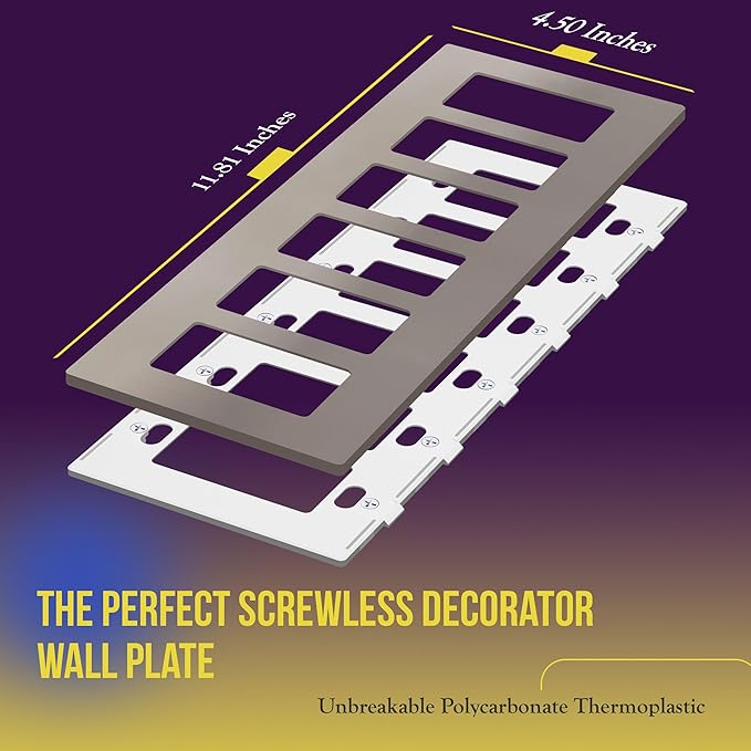 ENERLITES Elite Series Screwless Decorator Wall Plate Child Safe Outlet Cover, Gloss Finish, Size 6-Gang 4.68" H x 12.00" L, Unbreakable Polycarbonate Thermoplastic, SI8836-NK, Nickel