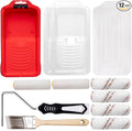 Mister Rui 4 Inch Paint Roller Kit, 12-Piece Mini Roller Set with 6 Microfiber Sleeves, Tray, Liner & Cover, Handle, 1.5" Angled Brush - for Walls, Cabinets, DIY & Pro Painting